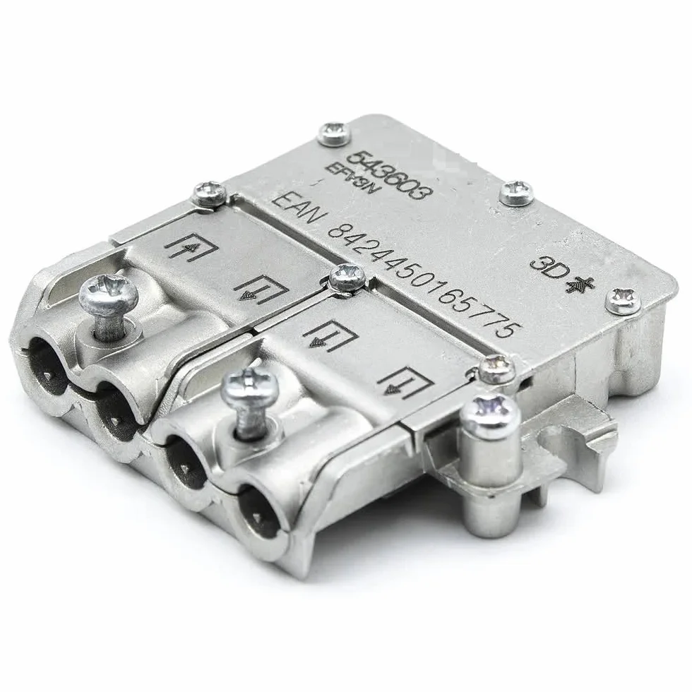 TECHZOCO Repartidor de 3 Salidas TDT y Sat, Repartidor Antena 3 direcciones, 8,5/7,5dB, Incluye Paso de Corriente DC, Conexión Tipo Brida (EasyF), Apto para TDT-Sat (5-2400MHz), 3 Salidas
