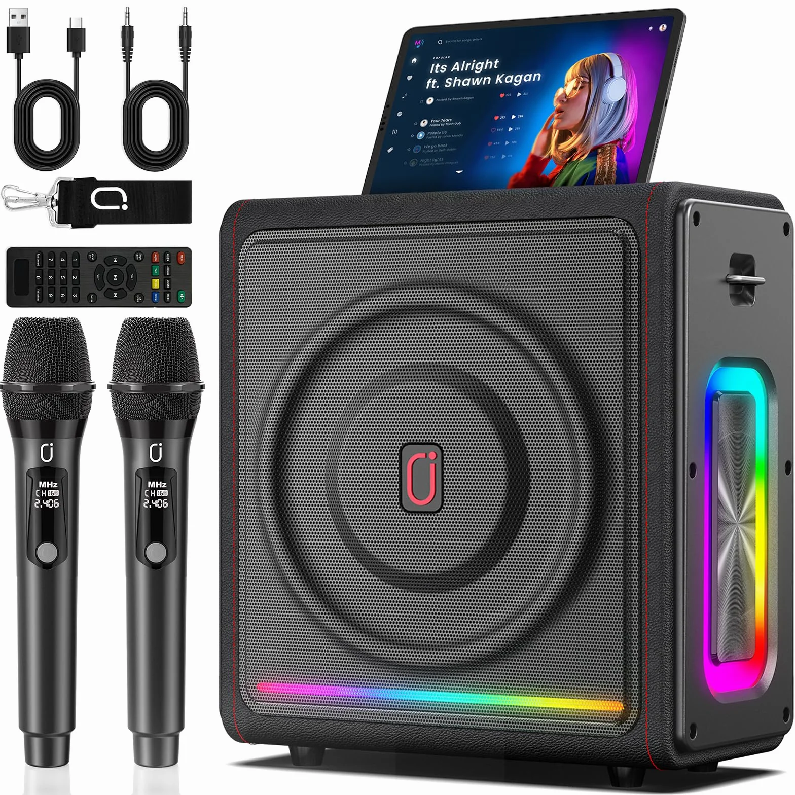 Máquina de Karaoke con micrófonos inalámbricos HWWR Karaoke con 2 Micrófonos para Adultos Niños, Karaoke Sistemas Accessoires utiles pour Micro (MS78-2Mics)