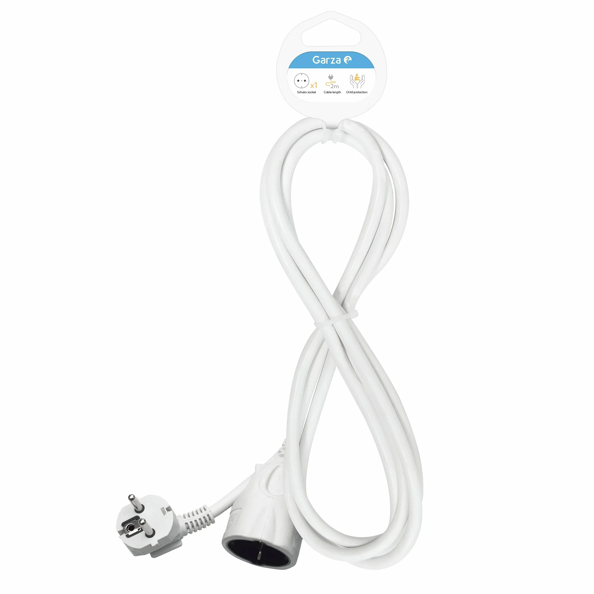Garza Cable alargador corriente doméstico 2 metros blanco toma tierra 16A 3680W
