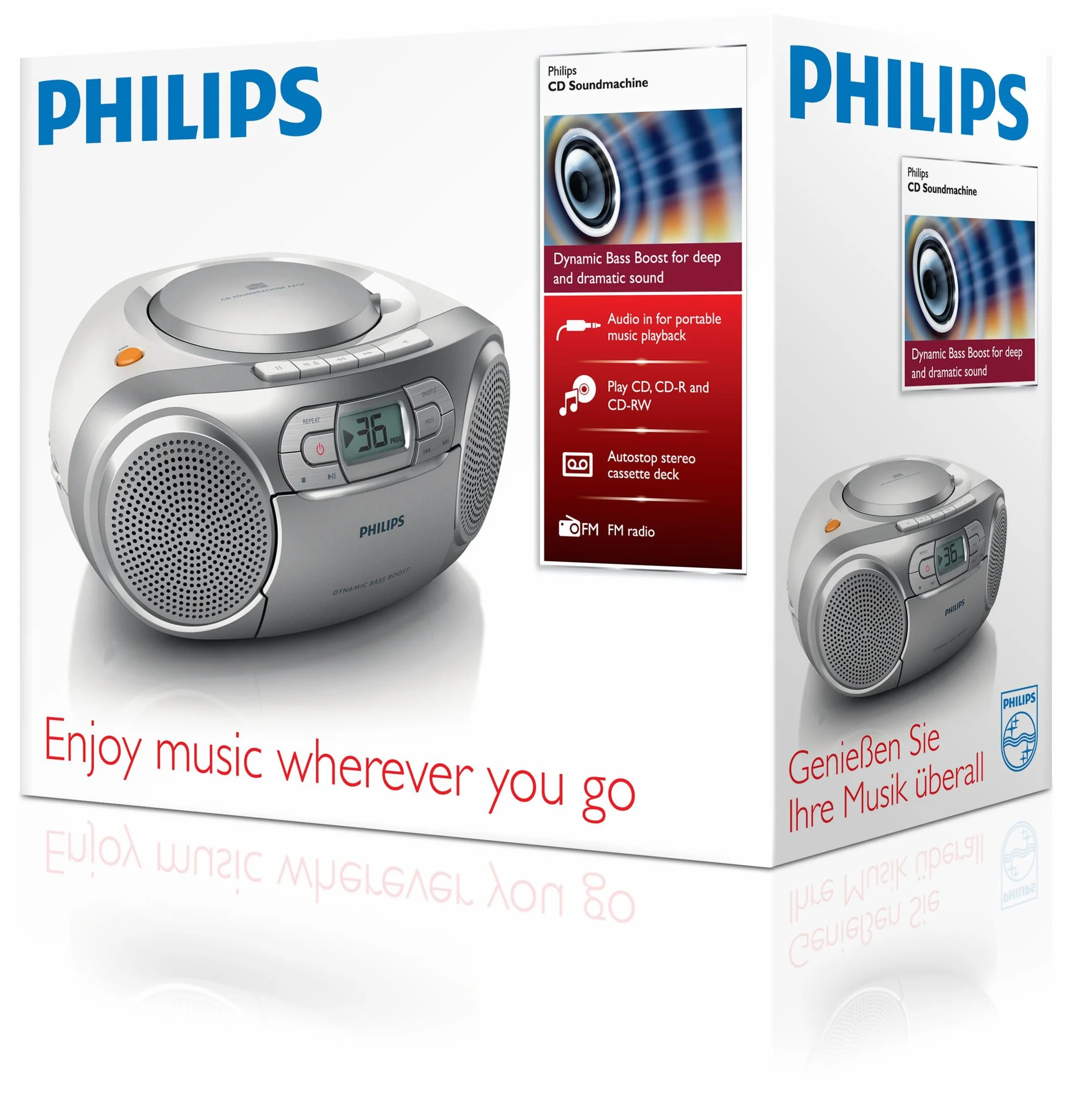 Philips Boombox AZ127/12 CD Casete Radio FM Portátil