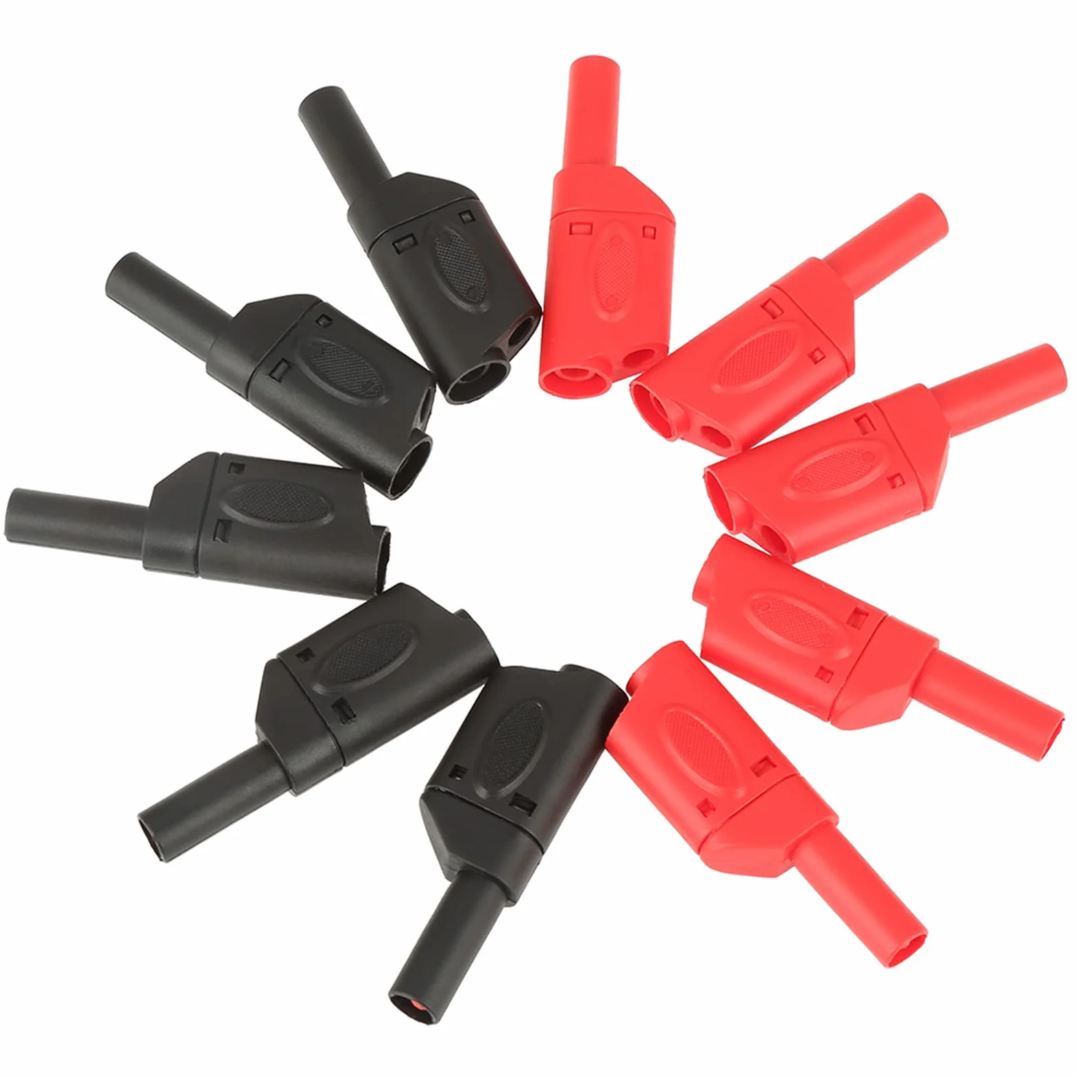 Conectores Banana 4mm Apilables Aislados Seguridad - 10 Unidades (Rojo y Negro) - YWBL-WH
