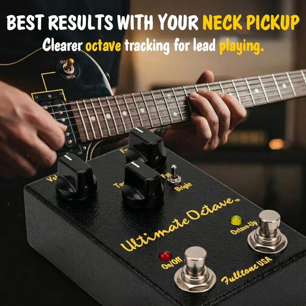 Fulltone Ultimate Pedal de octava de guitarra Fuzz con octava superior, interruptor Fat/Bright, transistor BC108, True Bypass, hecho a mano en EE. UU., negro