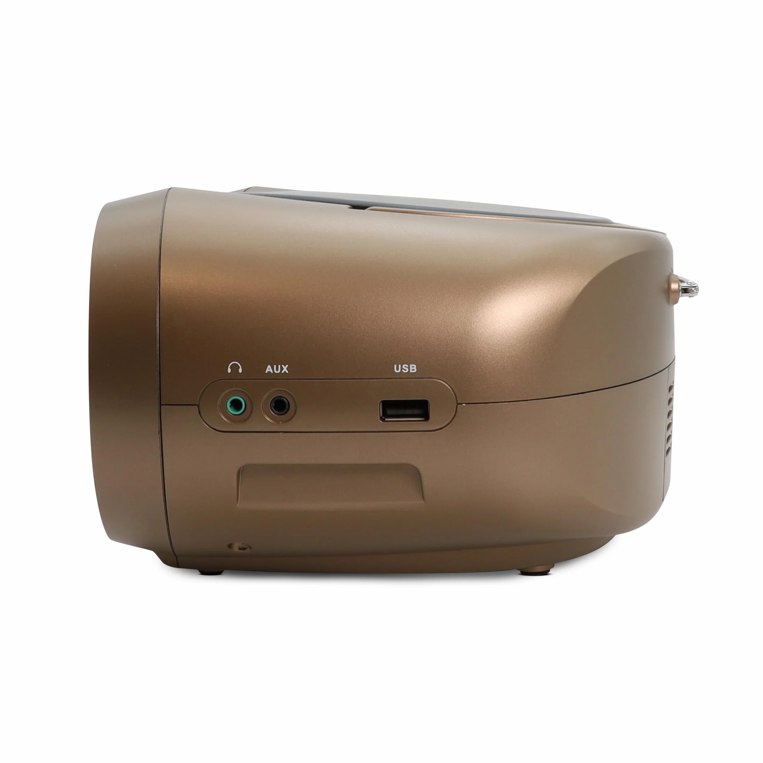 Mooov 477406 - Reproductor de CD portátil, Lector CD Audio CD-R/CD-RW, Radio FM, Puerto USB para MP3, Sonido estéreo de 4W, asa ergonómica, Funciones Sleep e ID3, Copper & Black