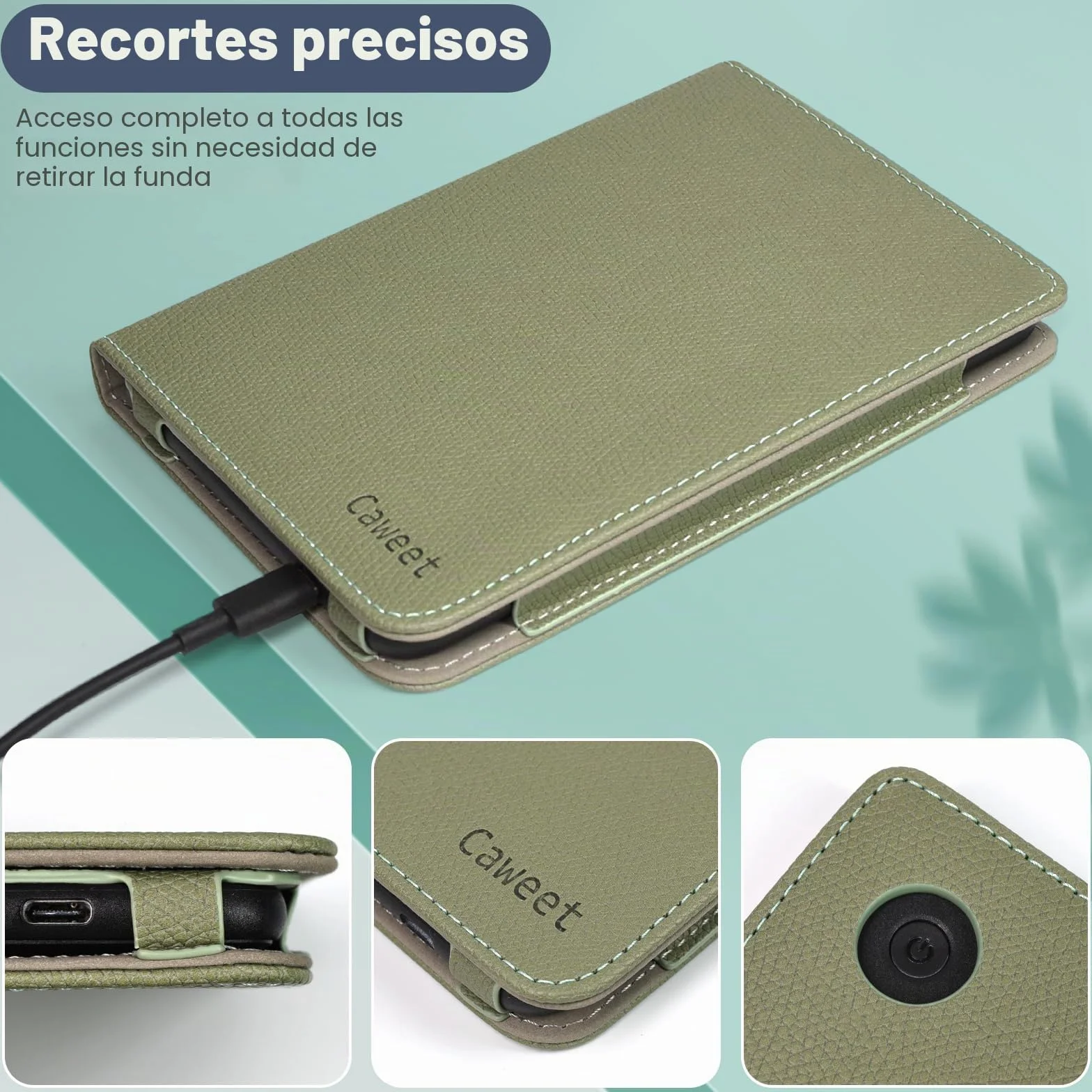 Caweet Funda para Kobo Clara Colour/BW de 6 Pulgadas, Lanzamiento 2024, Cubierta de Soporte Plegable de Piel de PU Premium con Ranura para Tarjeta y Correa para la Mano, Verde