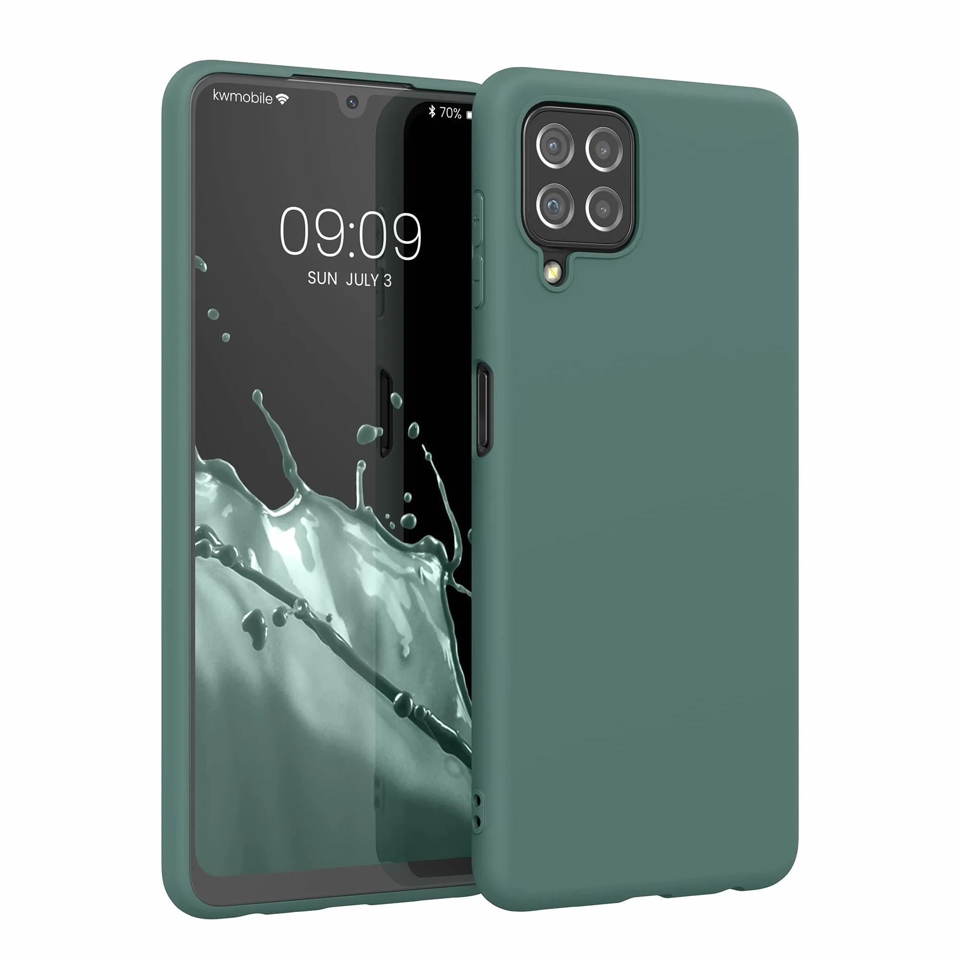 kwmobile Funda Samsung Galaxy A22 4G Carcasa TPU Silicona Bordes elevados Azul Verdoso