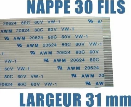 KALEA-INFORMATIQUE Lámina Flexible Plana FPC 30 Hilos AWM, Paso 1 mm, Longitud 100 mm, Anchura 31 mm. Conectores en el Mismo Lado de la Hoja FPC.