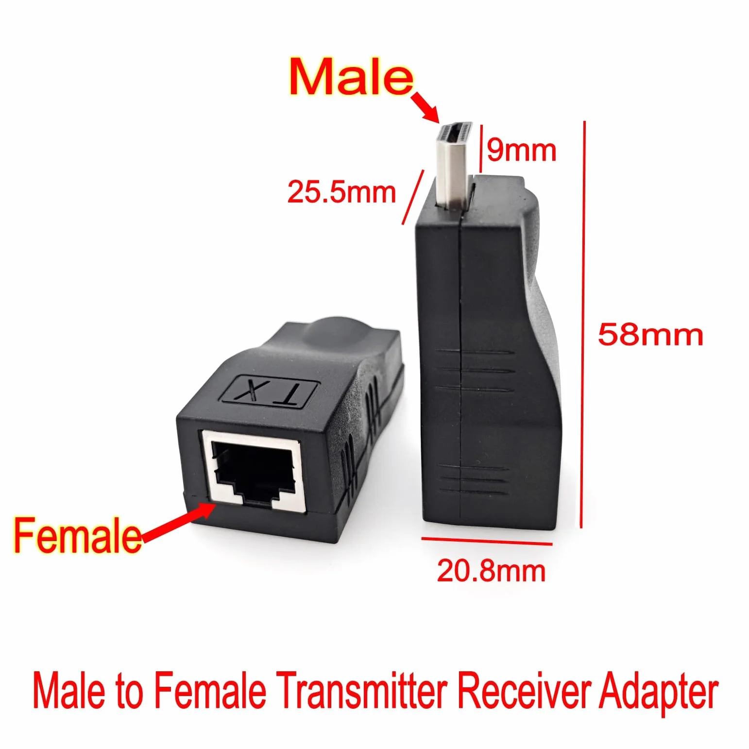 JZK 2 Piezas HDMI a RJ45 Extensor hasta 25m, 1080p Cable de Red HDMI a Ethernet Cat 5e/6 Macho a Hembra Convertidor Repetidor Transmisor Receptor Adaptador para HDTV, PS4, STB, DVD