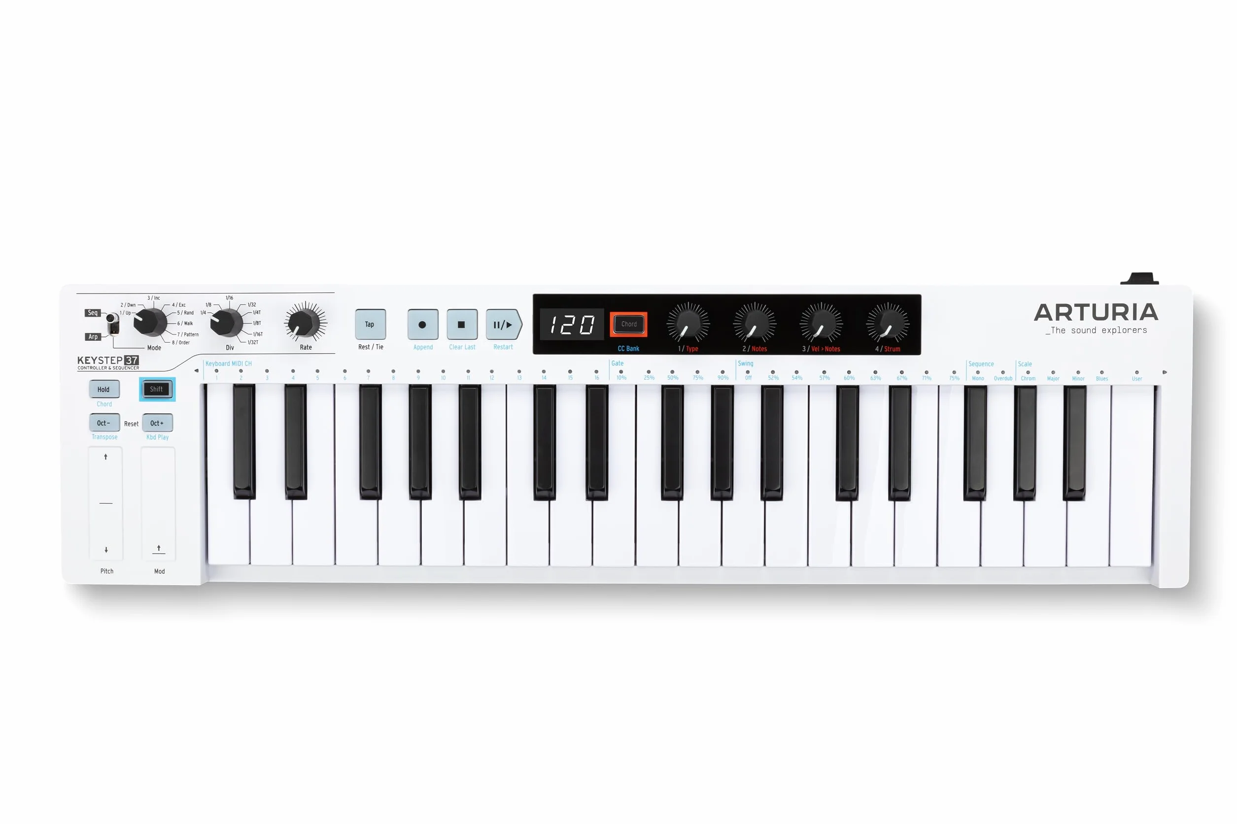 Arturia - Keystep 37 - Controlador MIDI Creativo, Secuenciador, Arpegiador y Generador de Acordes - 37-Note Slimkey Keyboard, controles MIDI CC asignables, Scale Mode, Conectividad Versátil