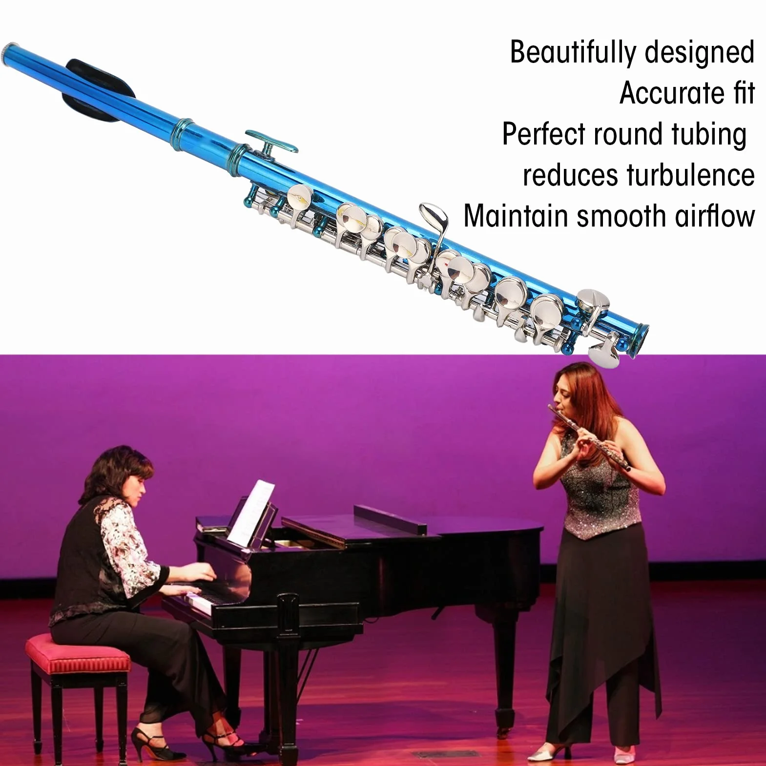 Flauta Piccolo Cupronicke, Flauta Piccolo Cupronickel Azul + Llave E Francesa 6 Agujeros para Principiantes