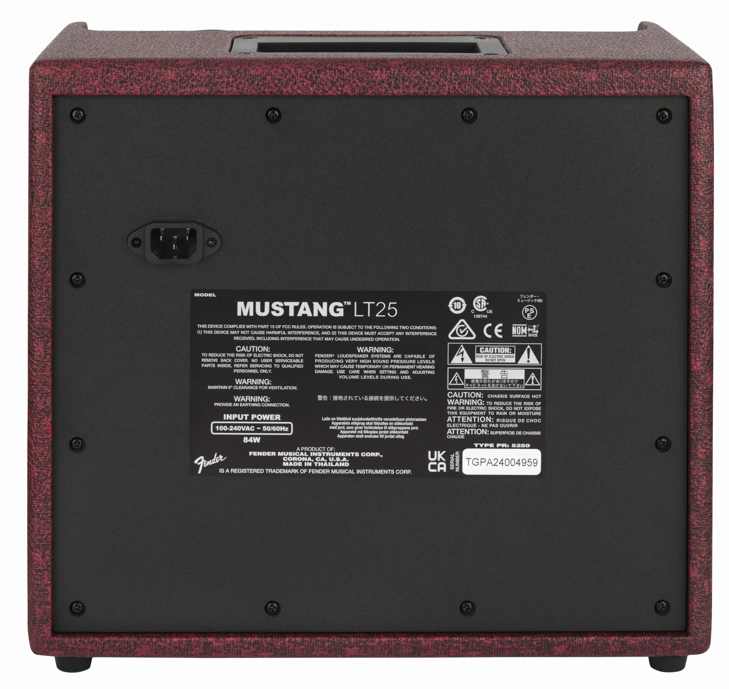Amplificador de Guitarra Fender Mustang LT25 en Rojo Vino: Tonos versátiles, 60 preajustes, 20 Tipos de Amplificador, 25 Efectos