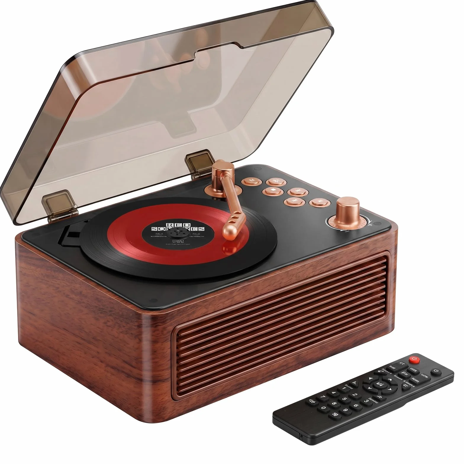 Gueray Reproductor CD Bluetooth Portátil 3600mAh Recargable Vintage Radio FM con Mando a Distancia USB AUX