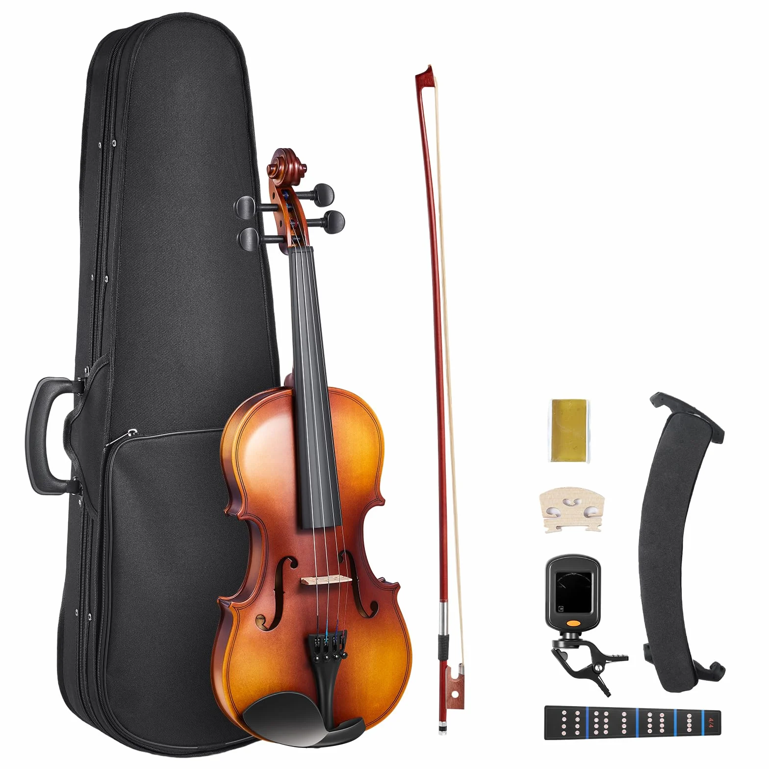 VEVOR Violín de 355 mm de Tamaño Completo, Kit de Violín con Estuche Rígido, Resina, Arco, Hombrera, Puente, Afinador y Cuerdas Adicionales, Instrumento Musical Profesional para Estudiantes, Marrón