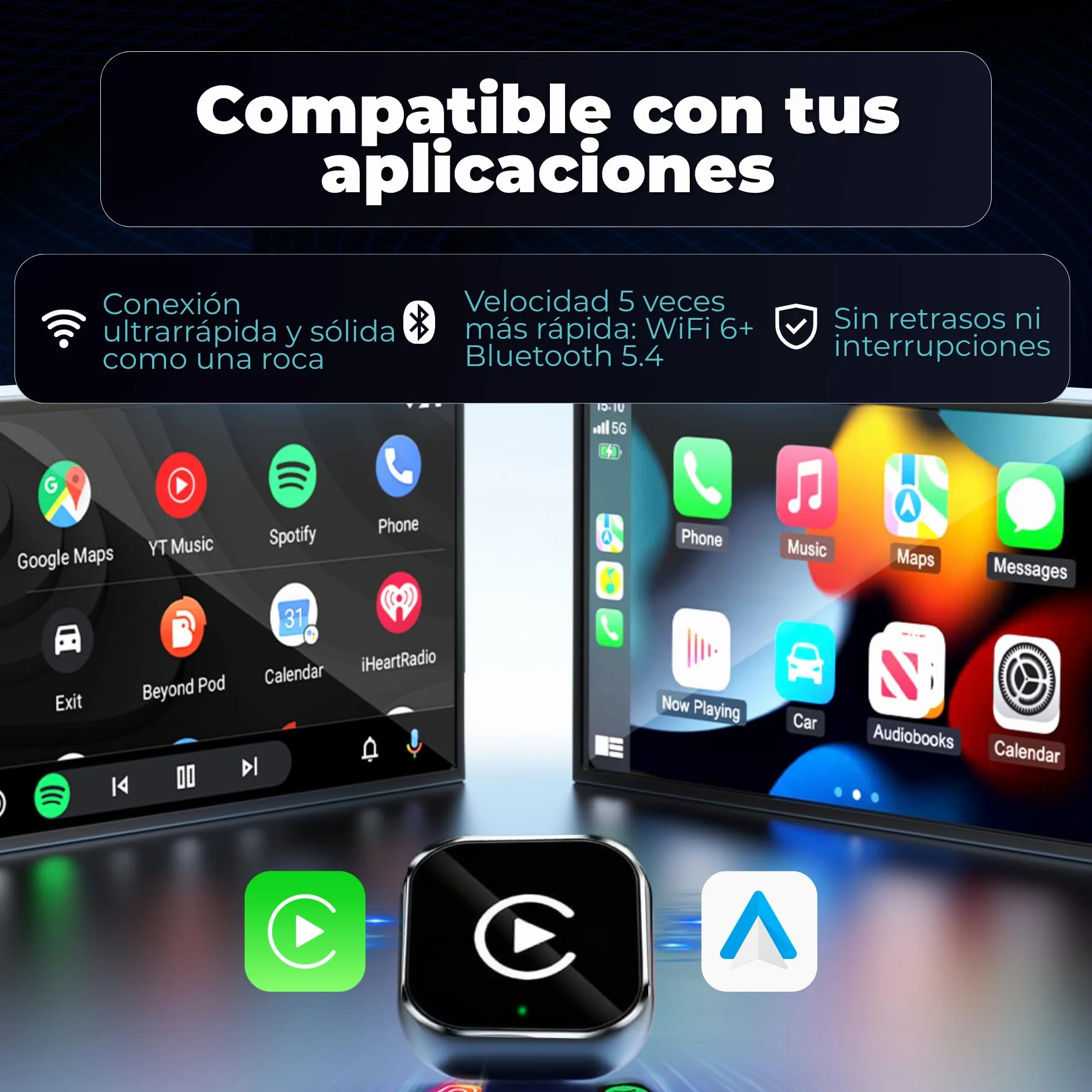 Adaptador CarPlay Inalámbrico y Android Auto Inalámbrico 2 en 1 Mini Versión 2026, Dongle USB-A/USB-C Plug & Play para Coches con CarPlay o Android Auto por Cable