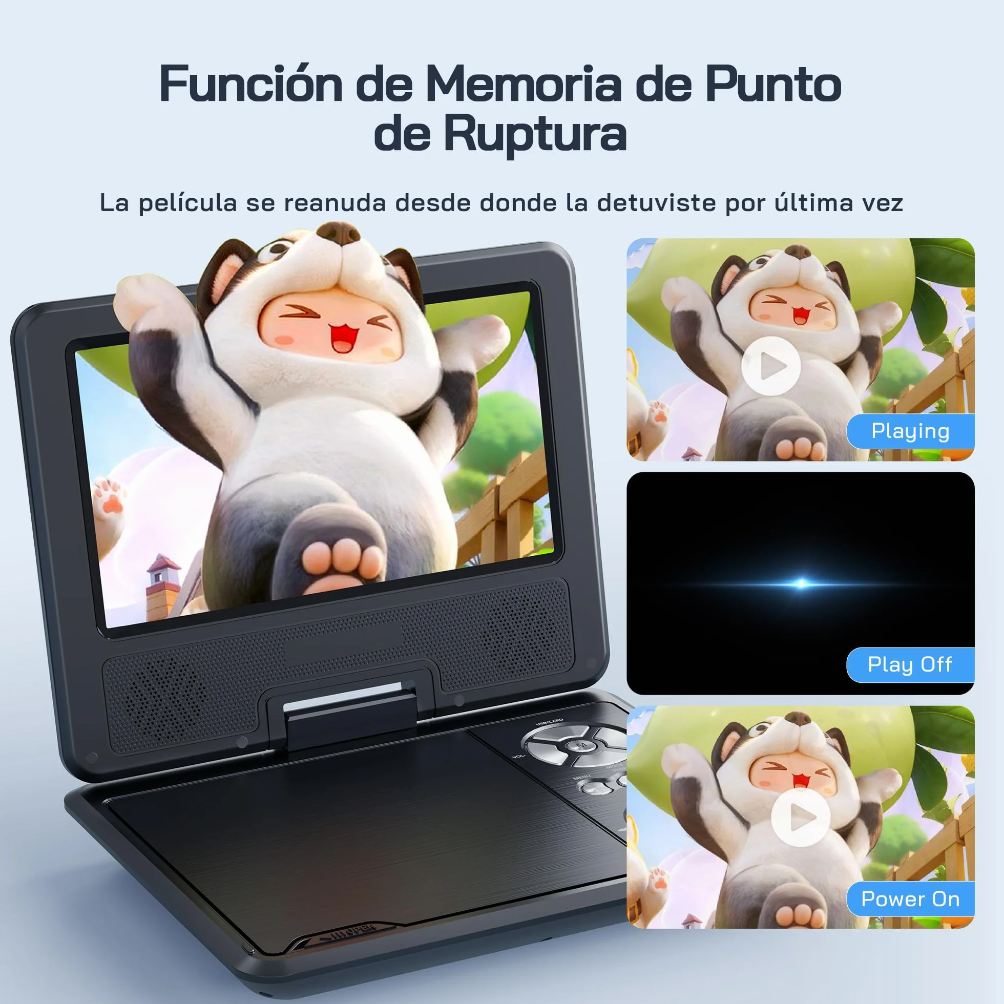 WOLFANG Reproductor de DVD Portátil 9,5 Pulgadas para Coche Pantalla HD Giratoria 7,5 Pulgadas Altavoces Estéreo 6h Autonomía