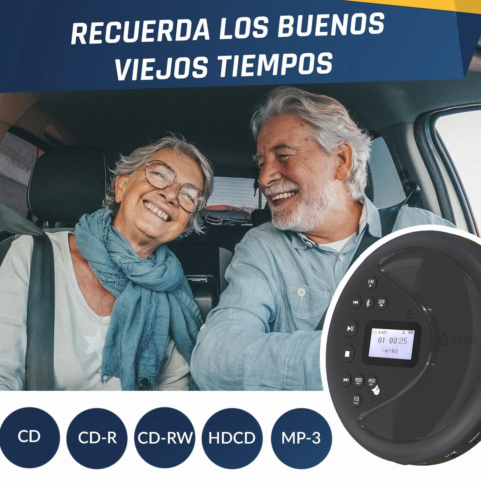 Klim Discover Reproductor de CD Portátil con Radio FM, Bluetooth, MP3 y Auriculares