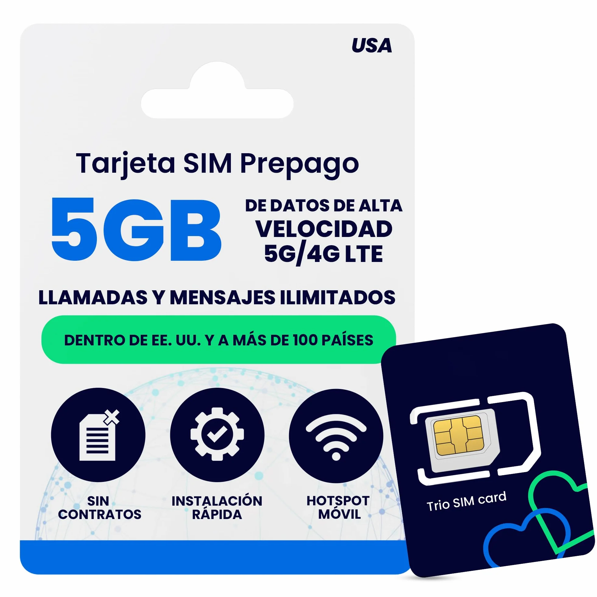 Lycamobile Tarjeta SIM Prepago 30 Días 5GB 4G LTE/5G Llamadas SMS Internacionales EE. UU.