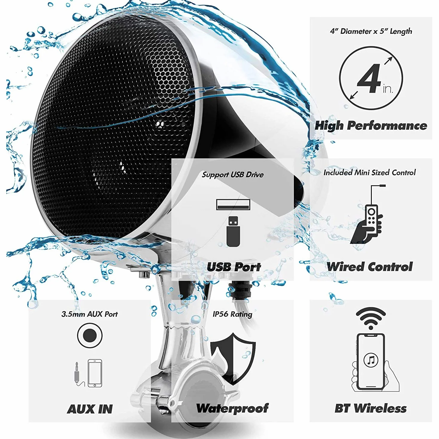 SPK350X 4 Cala Głośnik Motocyklowy Bluetooth Wodoodporny Stereo System Audio ATV UTV Quad