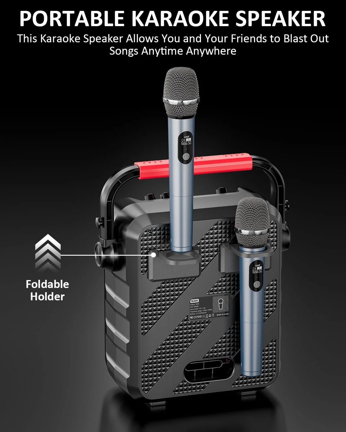 Máquina de Karaoke para adultoscon 2 micrófonos,Altavoz Profesional de Karaoke Bluetooth portátil con Luces LED,para Fiestas,Regalo,al Aire Libre,para TV,DJ.Sostener TF/USB/TWS/Mic/AUX