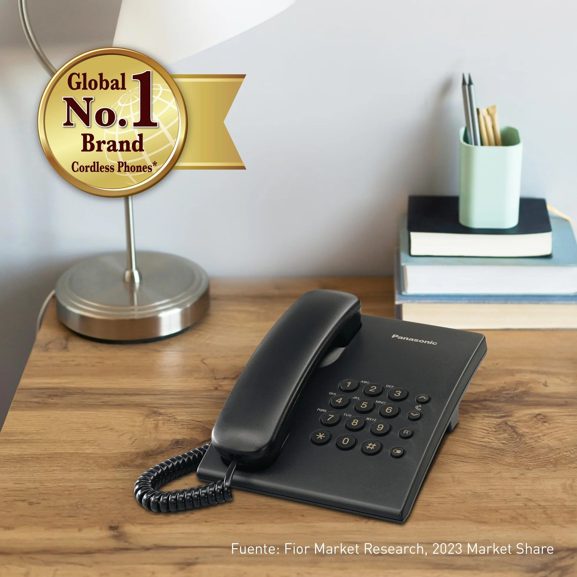 Panasonic KX TS500EXB - Teléfono Fijo con Cable para Hogar u Oficina, Montaje en Pared o Escritorio, Control de Volumen, Repetición de Número, Color Negro