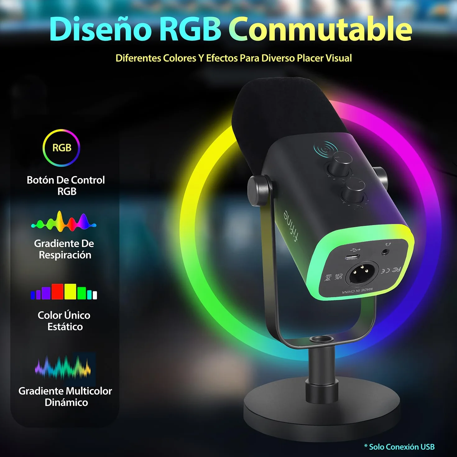 FIFINE XLR USB Microfono Gaming per PC PS4 PS5, Streaming Micrófono de Dinámico per Podcast Studio para Estudio Grabación