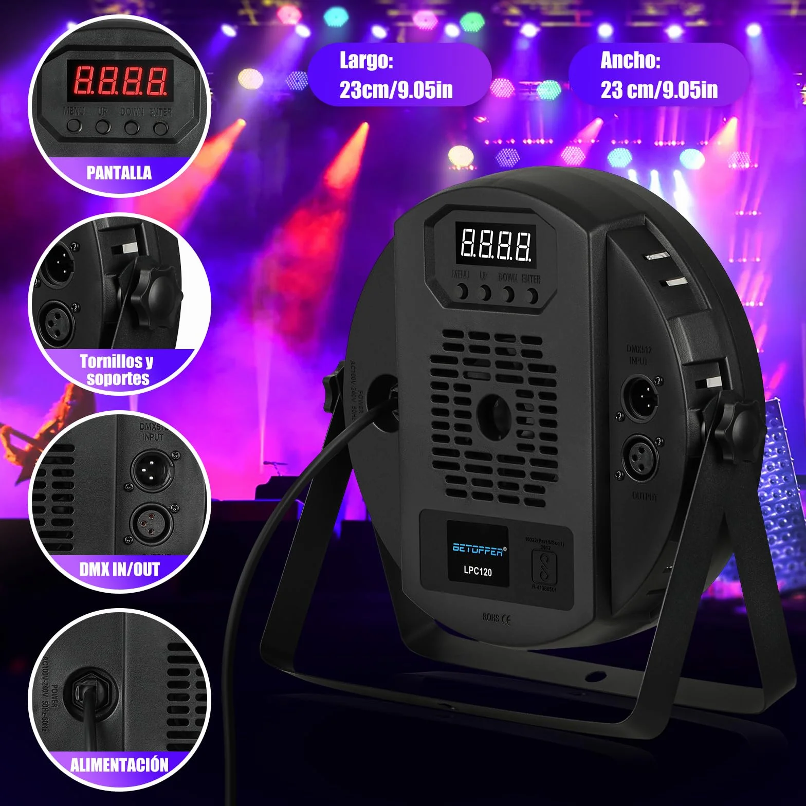 BETOPPER Luz de Escenario RGBW 4-in-1 luces dj 120W DMX LED Par Light Disco Lights DJ Sonido activado Party Lights para Iglesias, Bodas, Bandas, Drama, Club, Luces de Fiesta de Navidad LPC120 (4Pieza)