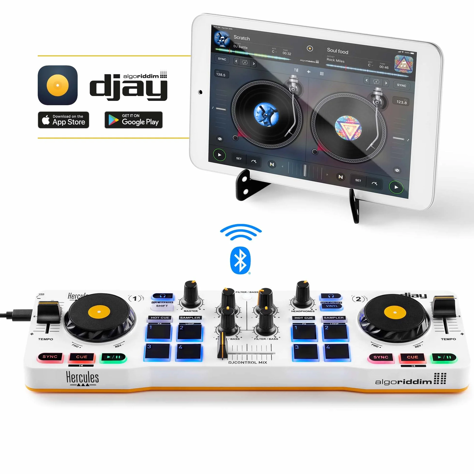 Hercules DJControl Mix - Controladora DJ Bluetooth de 2 pistas para móviles