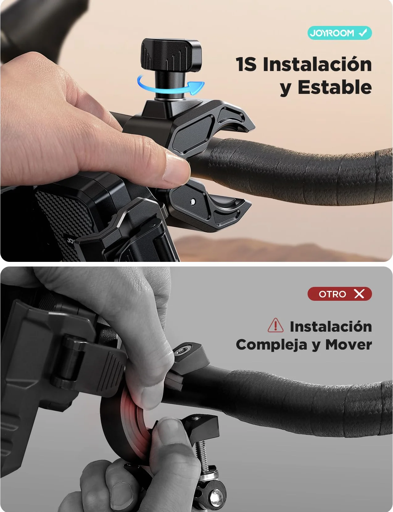 JOYROOM Soporte Movil Moto Antivibración, Agarra Bien Soporte Móvil Bicicleta, 1S Liberación Porta Movil Moto para iPhone 17 16 15 14 Pro Max Samsung Galaxy S25 S24 S23 Ultra 4.7-7 Pulgadas Smartphones