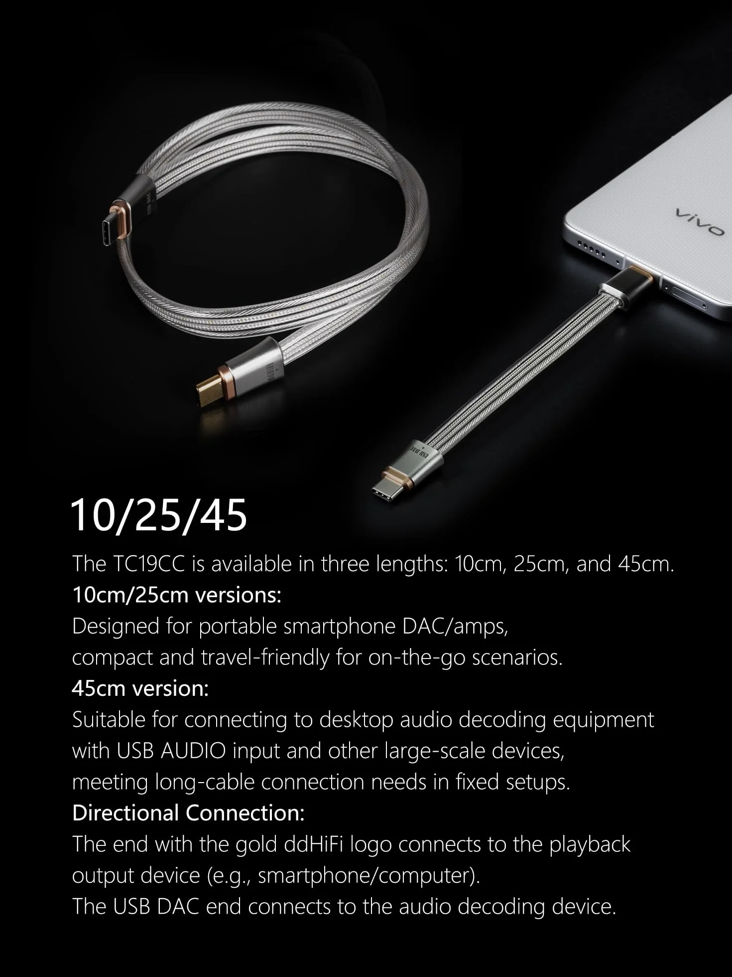 dd HiFi TC19CC (Comet) Cable de señal digital de plata pura USB-C a USB-C OTG 10 cm, diseño paralelo de cuatro cables