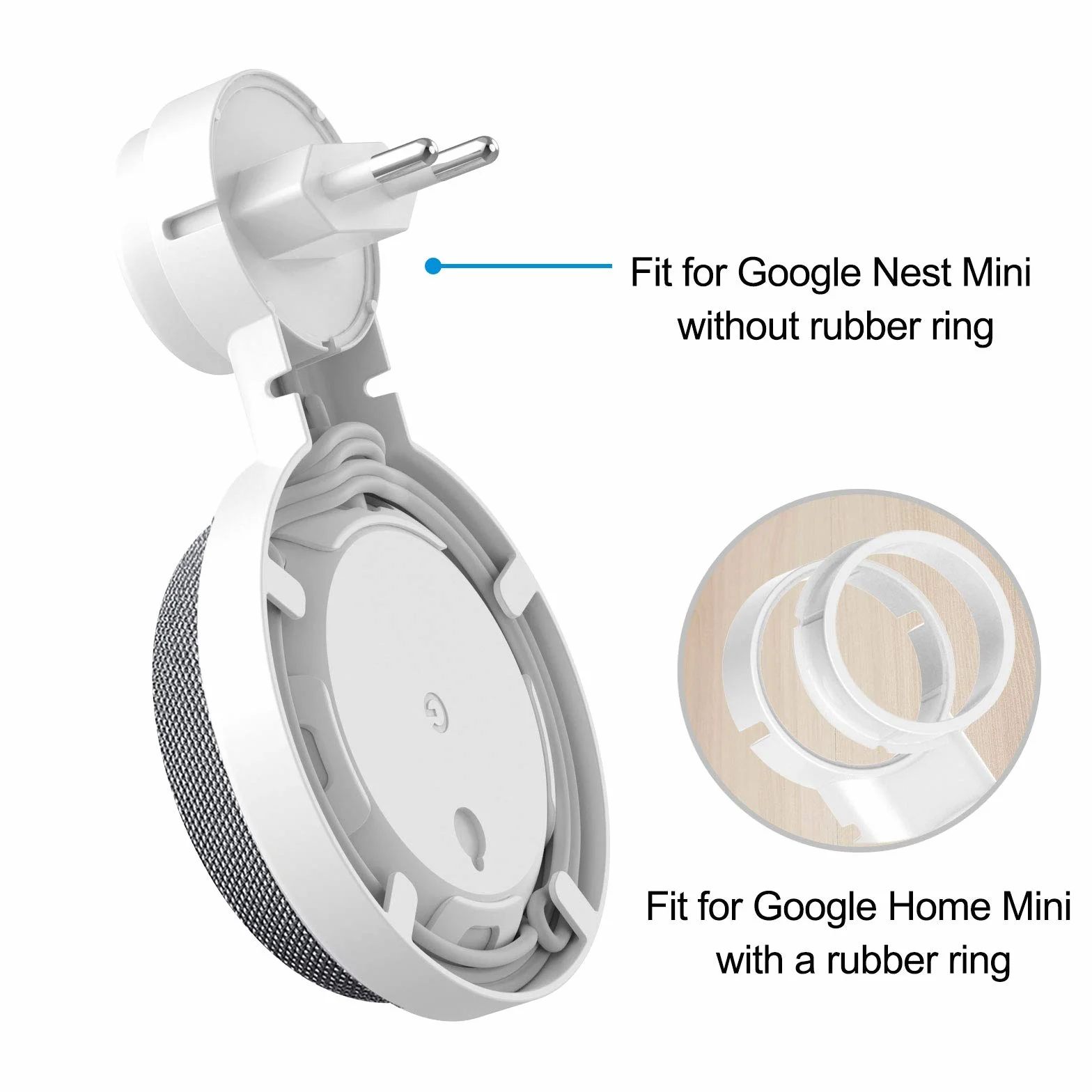 PlusAcc Soporte Montaje en Pared para Nest Mini / Google Home Mini, Enchufe, Blanco