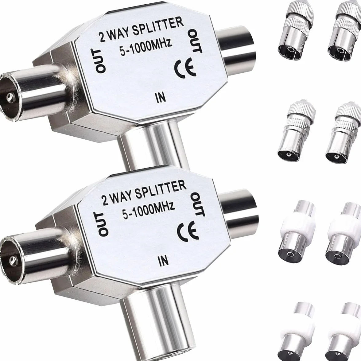 2 Piezas Divisor de TV Divisor de Antena de TV de 2 Vías Conector Coaxial Divisor de Antena de Señal Digital Coaxial con Conector de TV Macho/Hembra Enchufe Hembra a Hembra/Macho a Macho