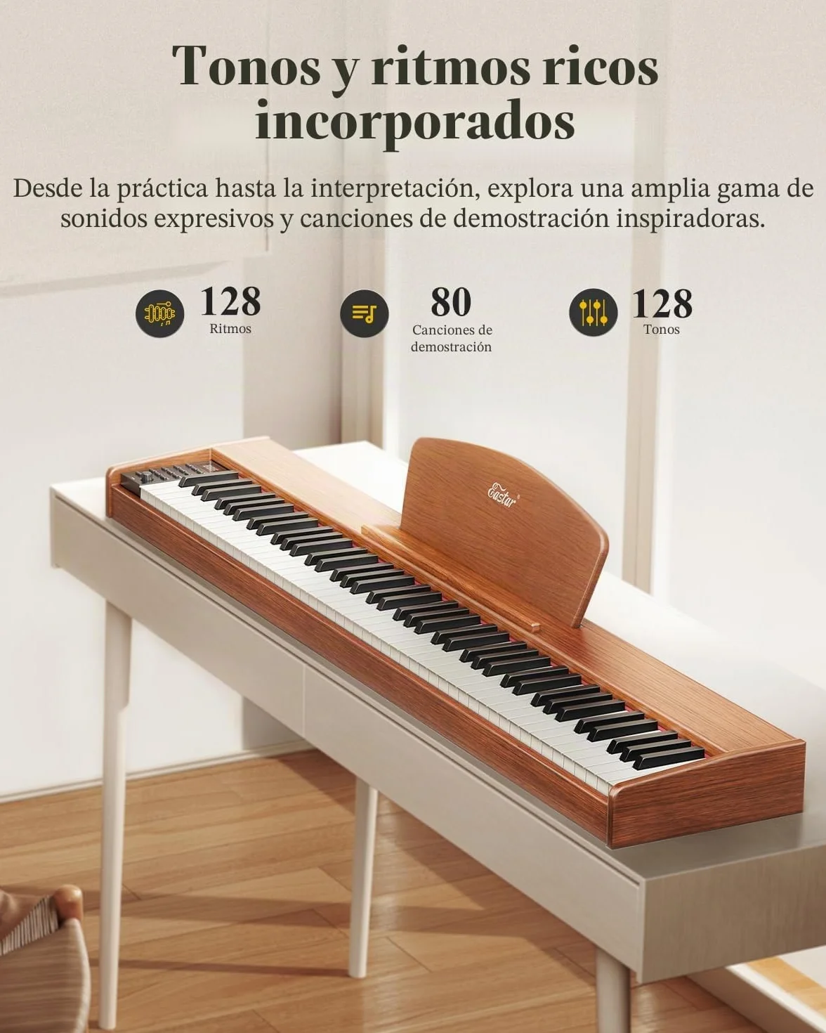 Eastar EP-80 Teclado de Piano de 88 Teclas,Piano Eléctrico de Tamaño Completo con Teclas Sensibles a la Velocidad,Paquete de Piano Digital Portátil para Principiantes con Soporte,Pedal y Atril,Marrón