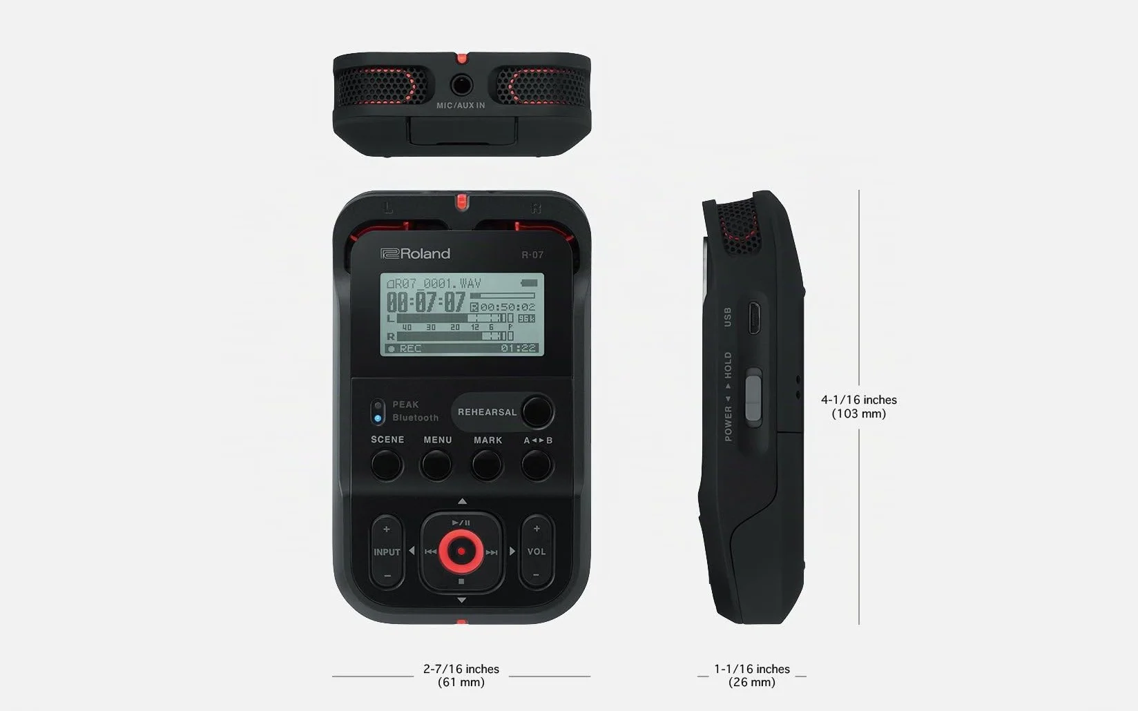 Roland R-07 Grabador de Audio portátil de Alta resolución, Rojo/Negro/Blanco