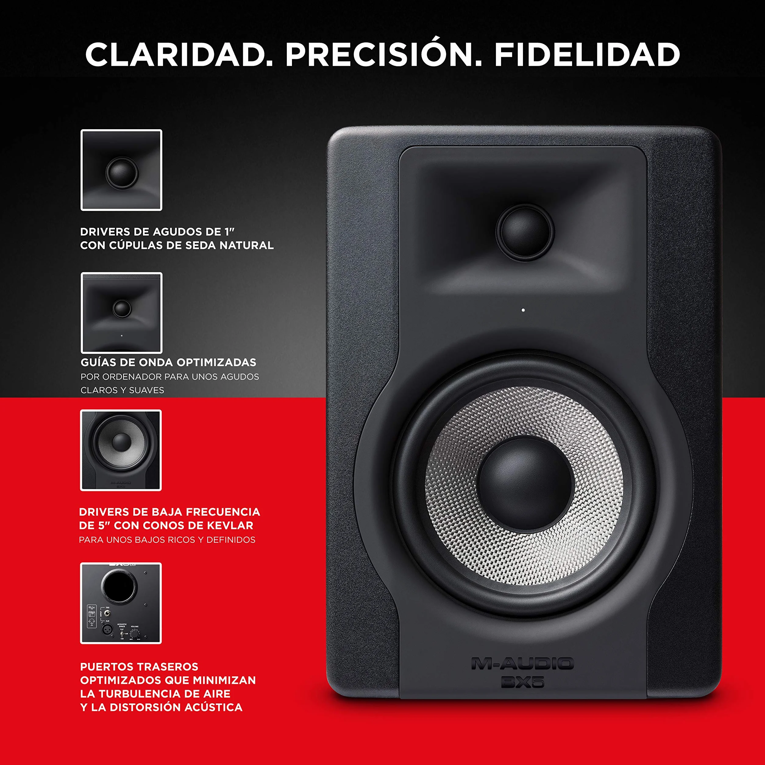 M-AUDIO BX5 D3 5 Pulgadas Monitor de Estudio, аltavoz Activo, con woofer 5 Pulgadas para producción Musical y Mezclas, con función Acoustic Space Control - 1 Pieza