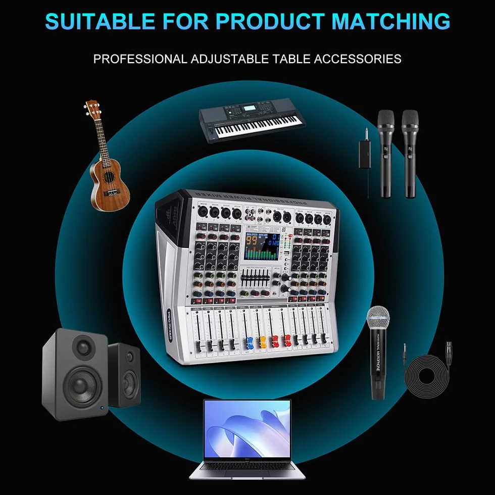 Mezclador de audio VR-6 PRO, 550W x 2 amplificador de salida de alta potencia, 99 efectos DSP, consola de DJ de audio bluetooth, pantalla de espectro de pantalla grande, sintonizador de DJ con