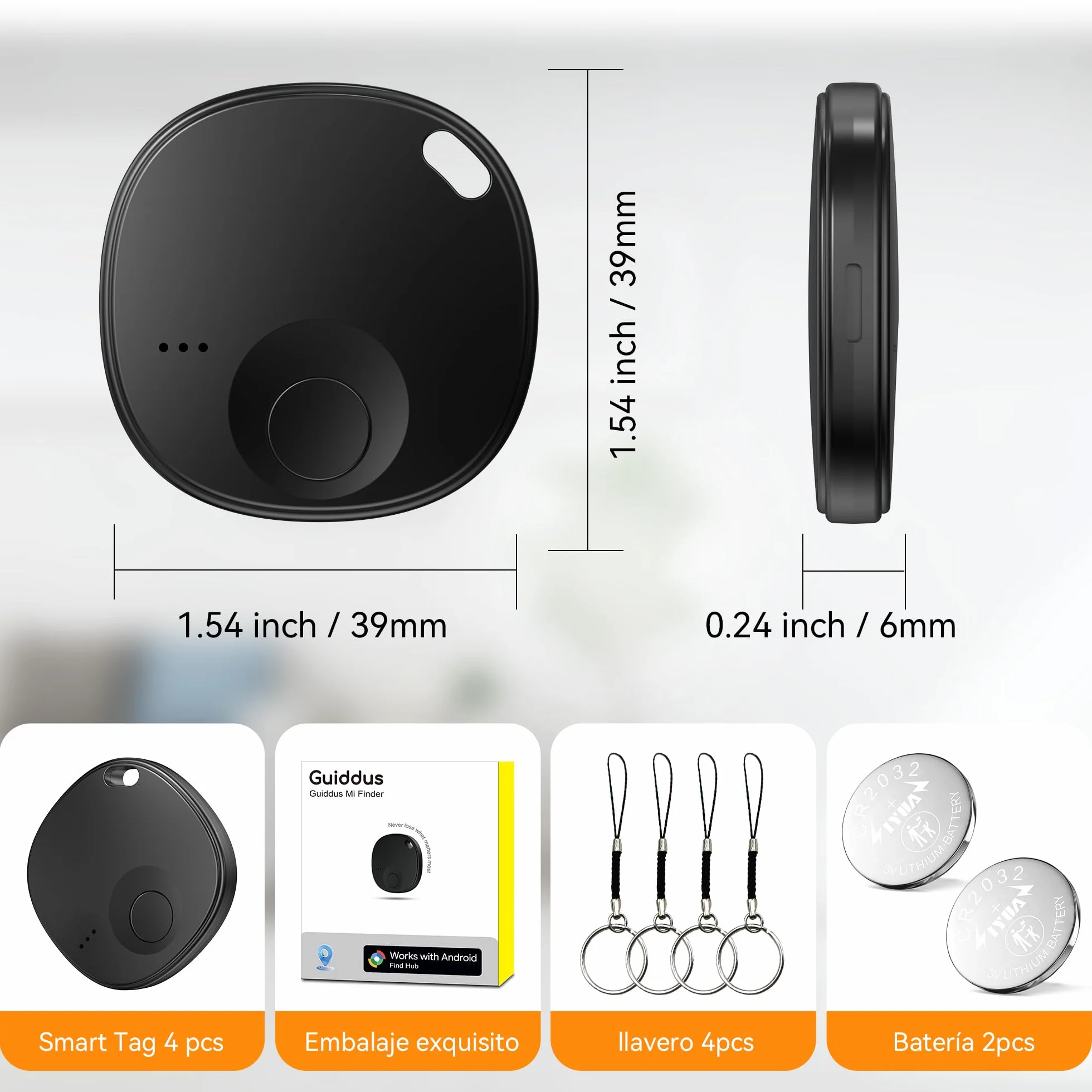 Android Air Tracker, 4 Pack Smart Tag, Localizador Bluetooth Compatible con Google Find Hub (Solo Android), Bluetooth Tracker Tag para Maletas, Cartera, Equipaje