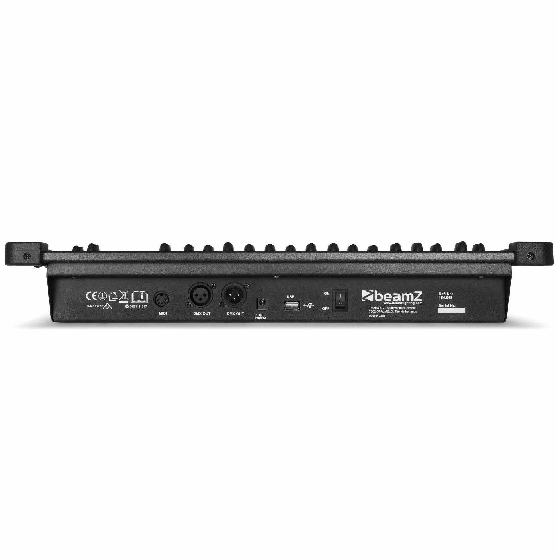 BeamZ DMX384 Controlador DMX de 384 canales (entradas MIDI USB, 30 bancos con 9 escenas programables, 6 chases, 16 faders, control luces profesional)