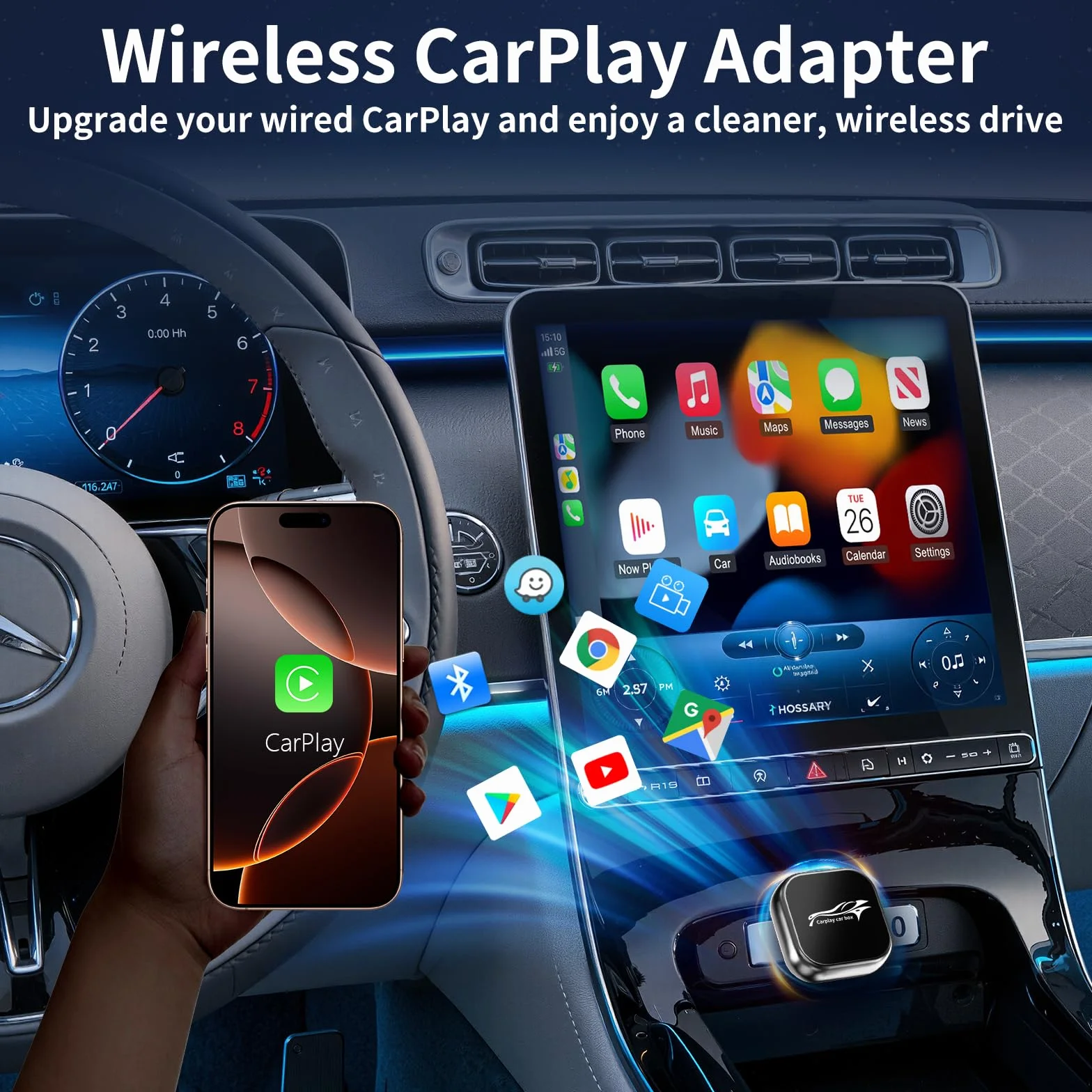 Adaptador Inalámbrico CarPlay para Coche Android, Mini Plug and Play, Compatible con iPhone iOS 10+ y Android 11+