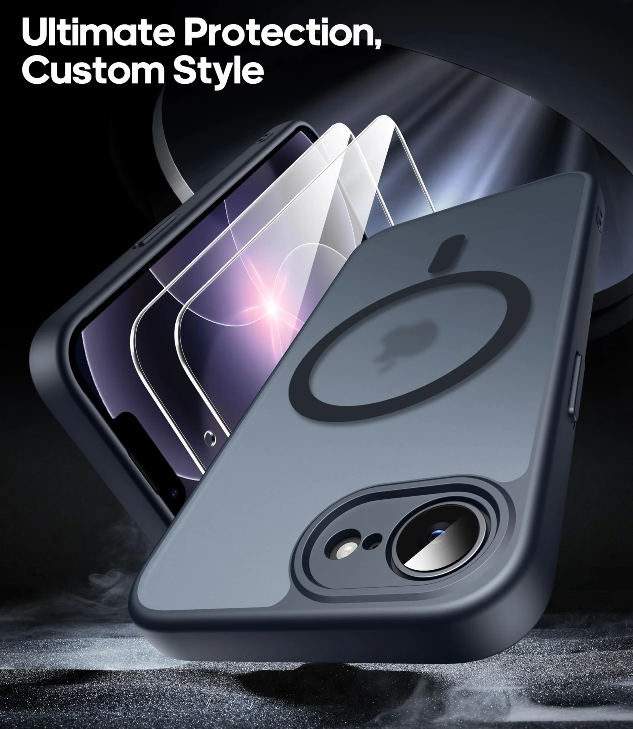 FLLAO Funda para iPhone 16e / iPhone 17e, Compatible MagSafe con 2 Piezas Protector de Pantalla Cristal Templado, Magnética Carcasa iPhone 17e / 16e Translúcida Mate Trasera Fina Antigolpes, Negro