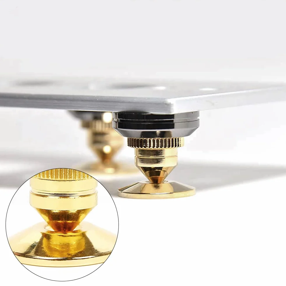 8 pzas de oro para altavoces, soportes para parlantes, giradiscos de latón macizo con base de latón para subwoofer, amplificador de audio y CD