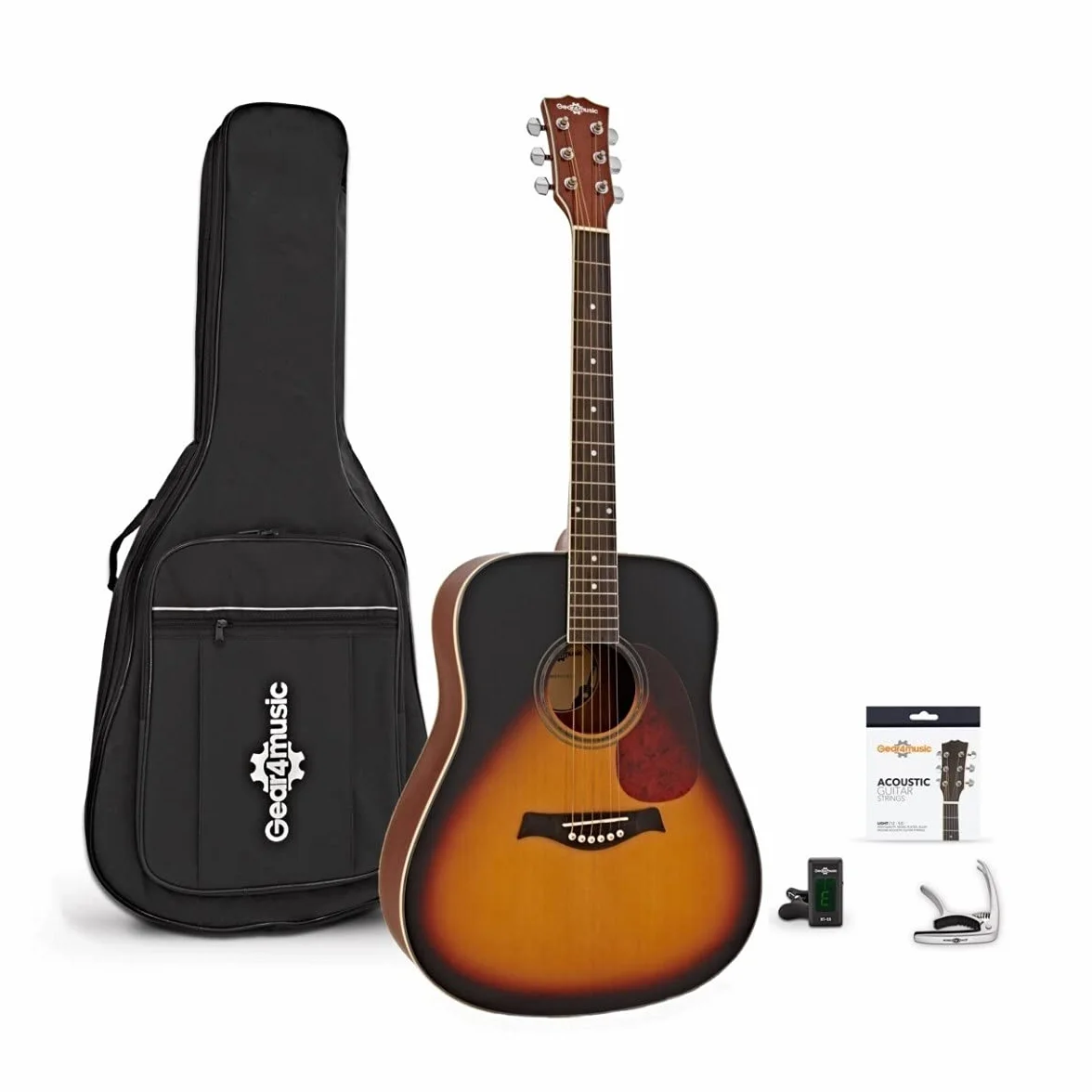 Gear4music Full Size Kit de guitarra acústica para principiantes - Caoba