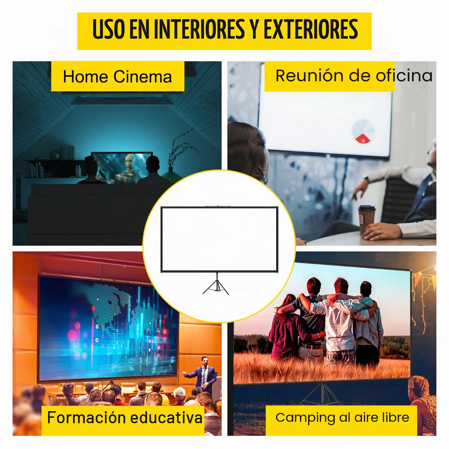 VEVOR Pantalla Proyector 100" 16:9 4K HD Trípode Ajustable 200-250 cm Portátil 227x127 cm Cine en Casa Negro