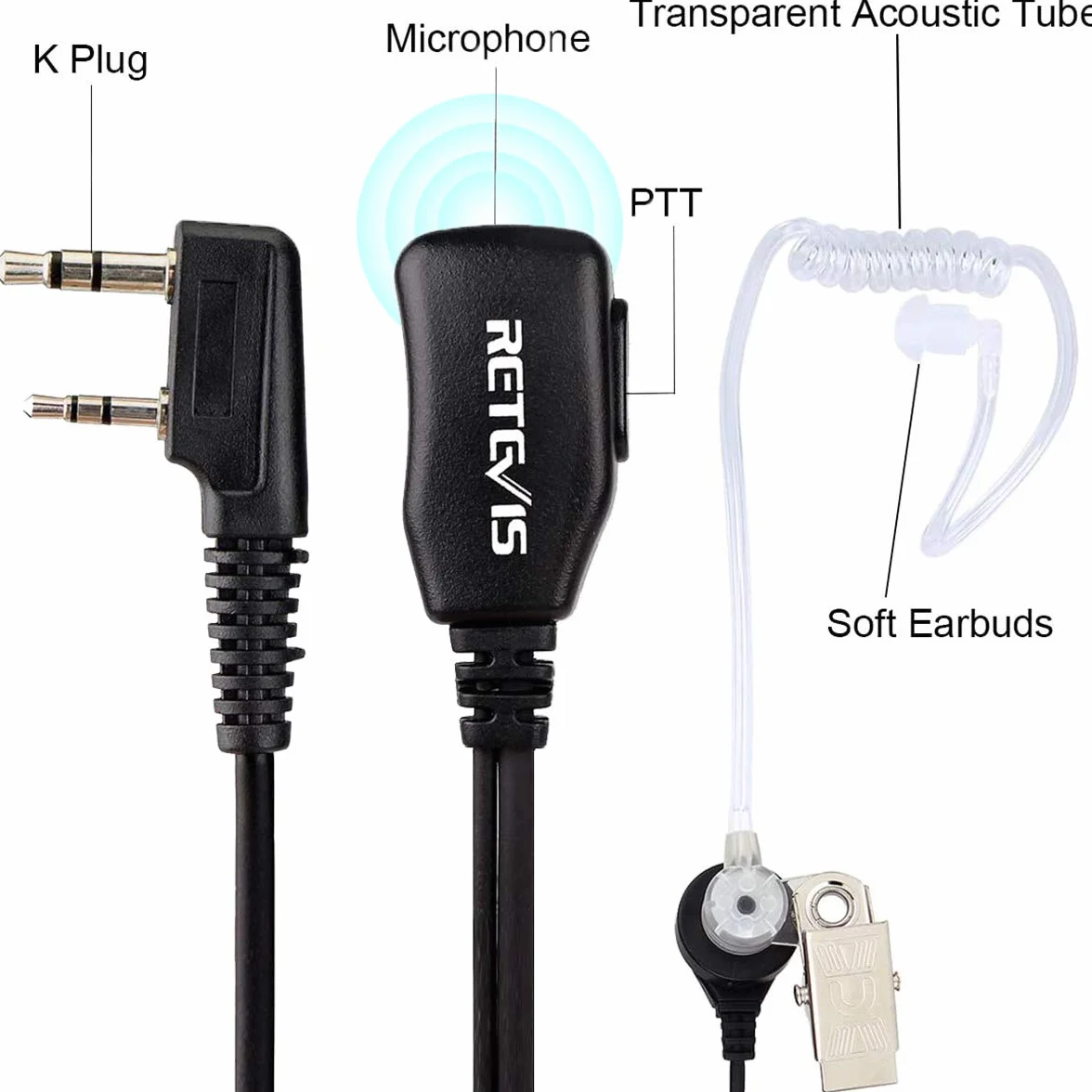 Retevis Walkie Talkie Auriculars 2 Pines Transparente con Micrófono PTT Pinganillo Compatible con Walkie Talkie RT24 RT622 RT27 RT617 RT618 RT619 Baofeng BF-888S Kenwood (5 Pacs)