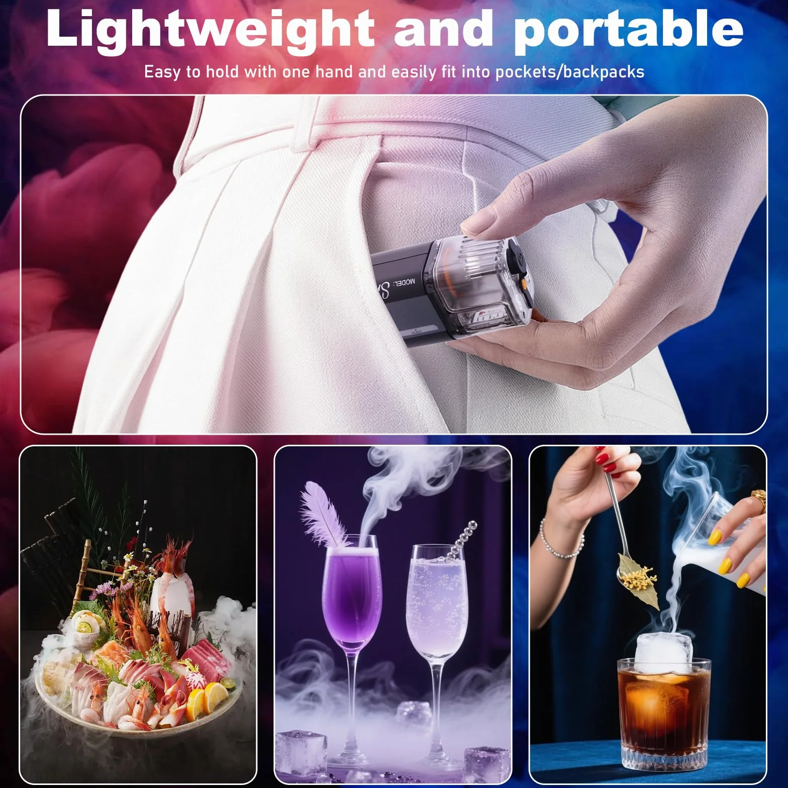 Mini máquina de niebla con mando a distancia inalámbrico, Leikurvo de 30 W portátil con batería, alcance de 10 m, máquina de humo recargable para fotografía, bodas, fiestas y Halloween