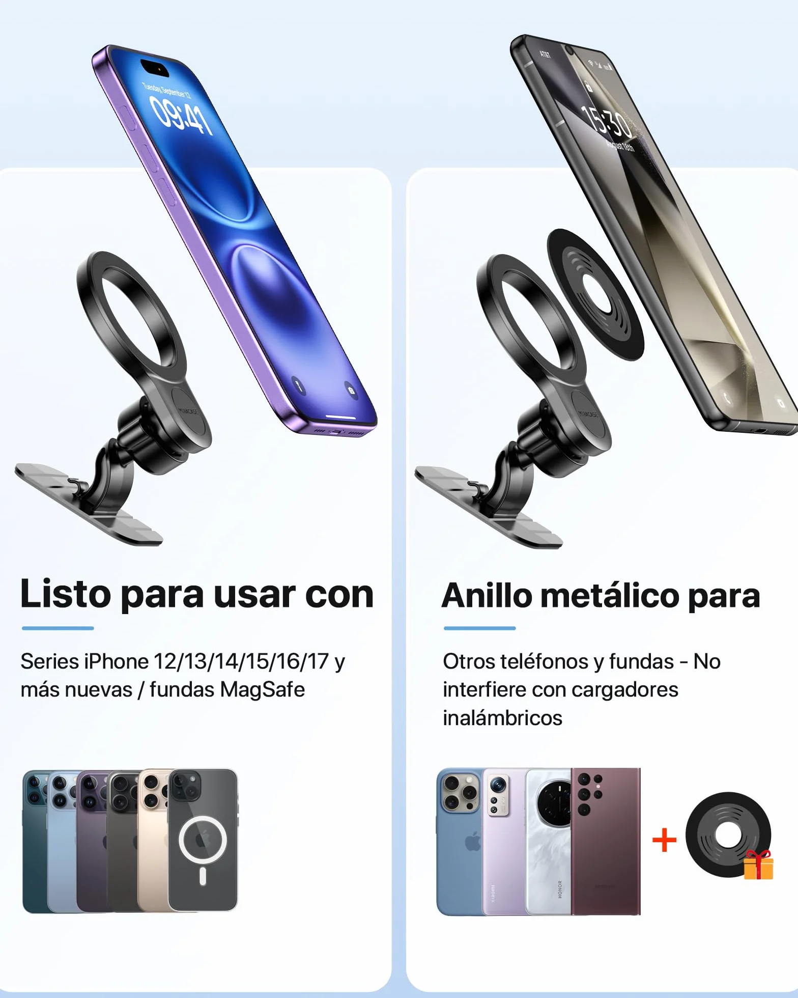 Miracase 2 en 1 Soporte Móvil Coche Magnético MagSafe 360° Rotación para iPhone 17 16 15 14 13 12 Pro MAX