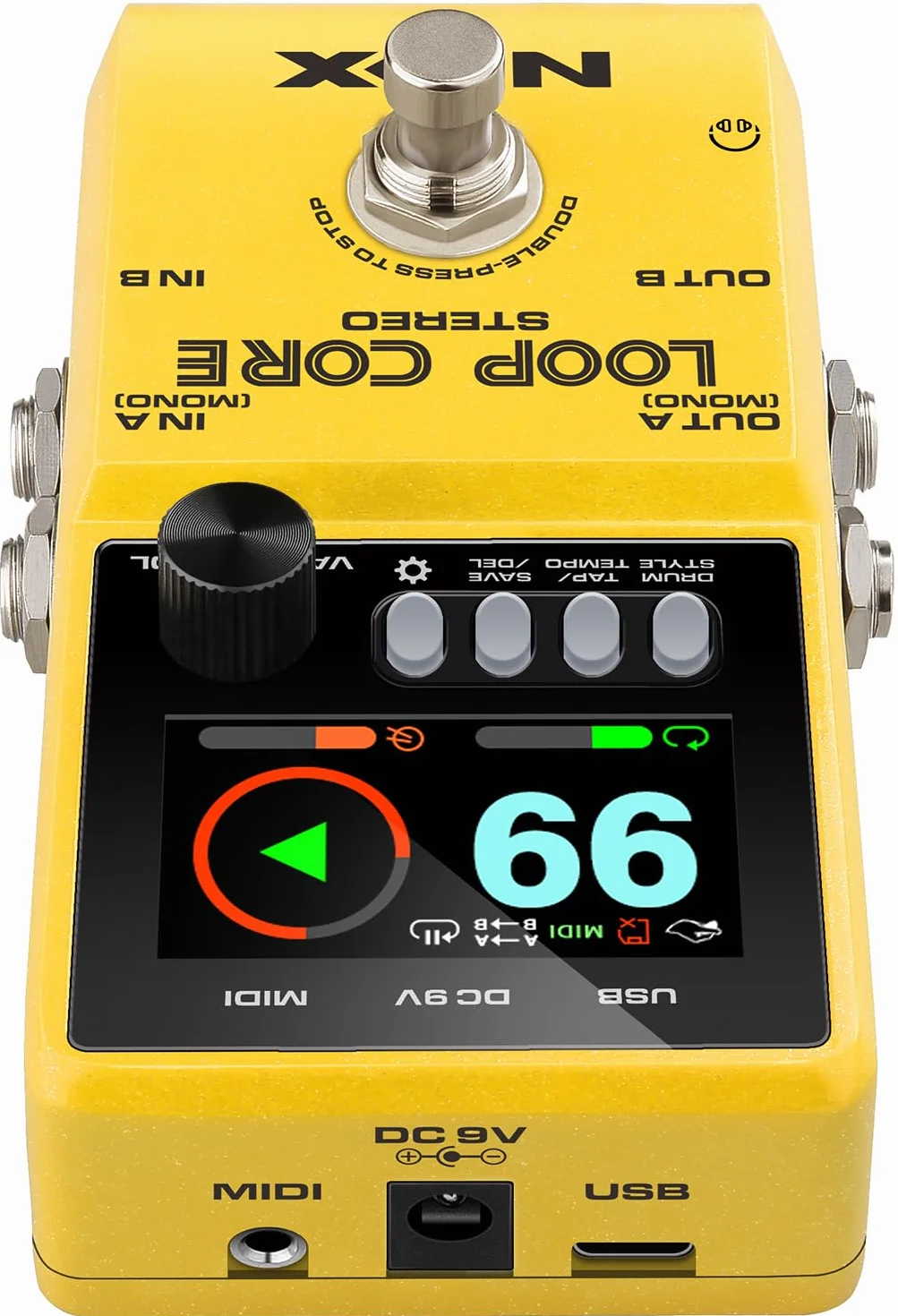 Pedal estéreo NU-X Loop Core | Looper de alta definición con 99 ranuras de guardado, entradas/salidas estéreo, control MIDI y máquina de tambor integrada