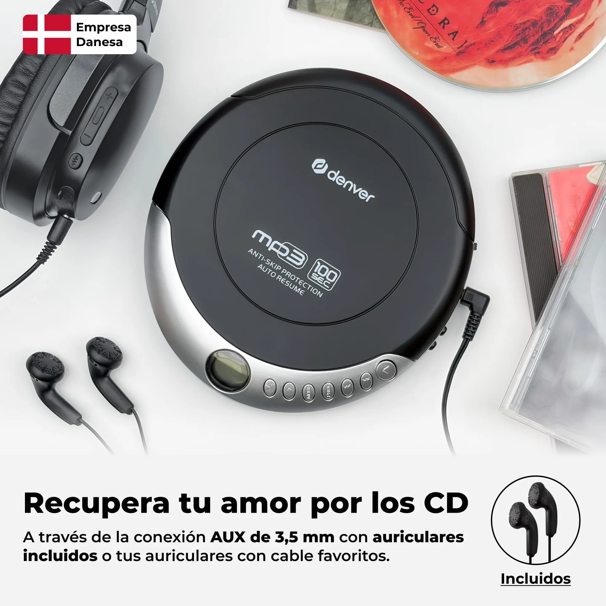 Denver DMP-391 Reproductor de CD/MP3 portátil antishock 40/100 s Auto Resume Bass Boost Pantalla LCD