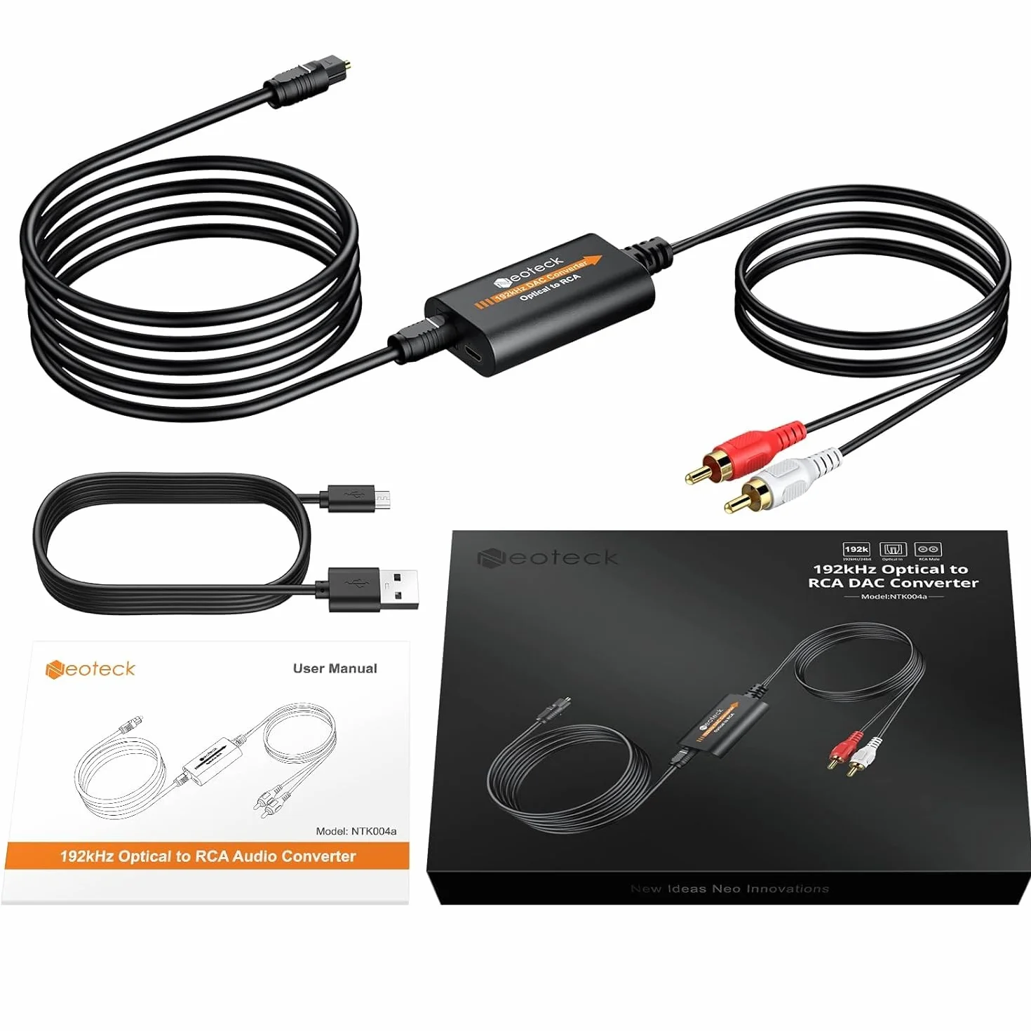 Neoteck DAC Convertidor Óptico a RCA 192 kHz SPDIF a RCA 7ft/2.1m para HDTV