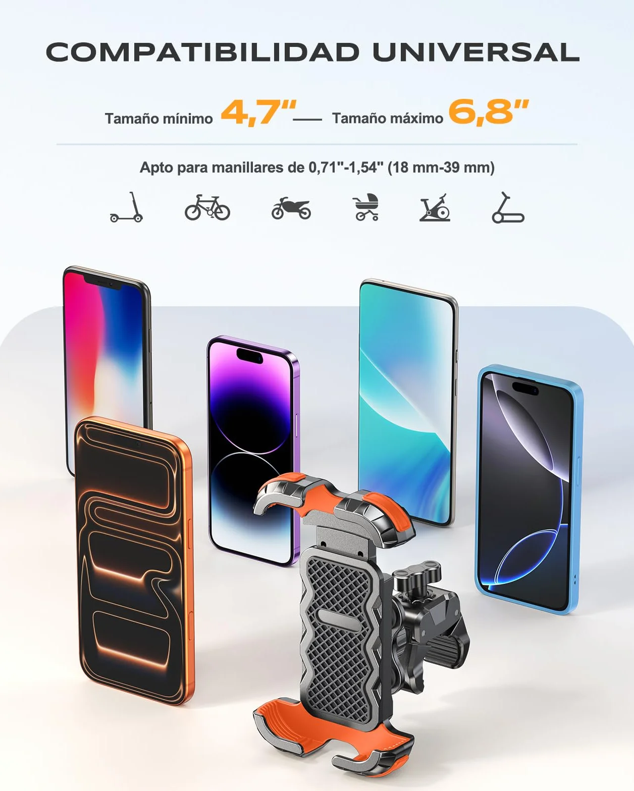 Babacom Soporte Móvil Moto Antivibración 360° Rotación con Amortiguador y Cerradura, para ATV/Scooter, Compatible iPhone 4-6.8"