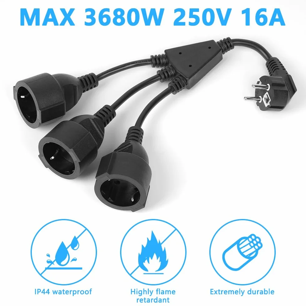 URAQT Cable alargador IP44 250V 16A 3 enchufes