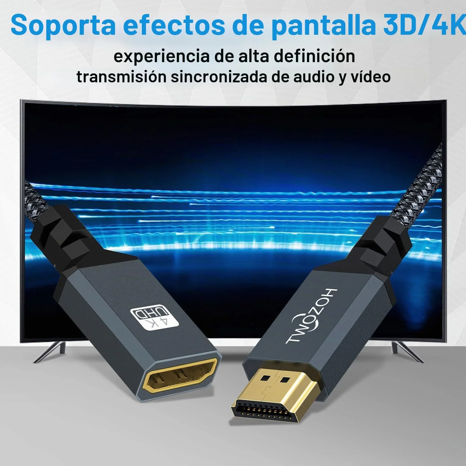 Twozoh - Cable alargador HDMI, Cable HDMI Macho Hembra corto de alta velocidad 3D, 4K@60Hz, 1080P (30CM)